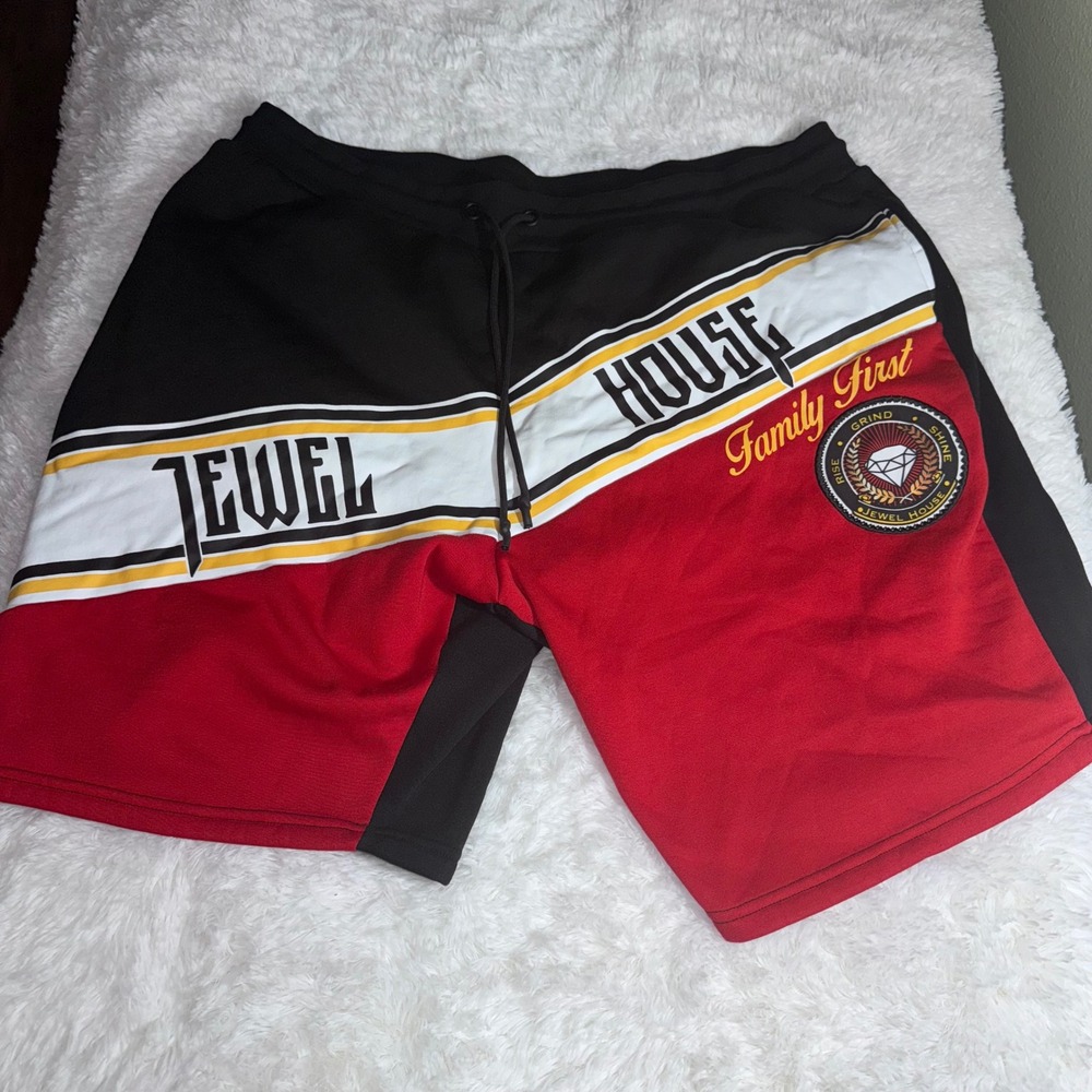 Jewel House Sweat Shorts Mens 4XL Black Red Excellent Family First Colorblock
